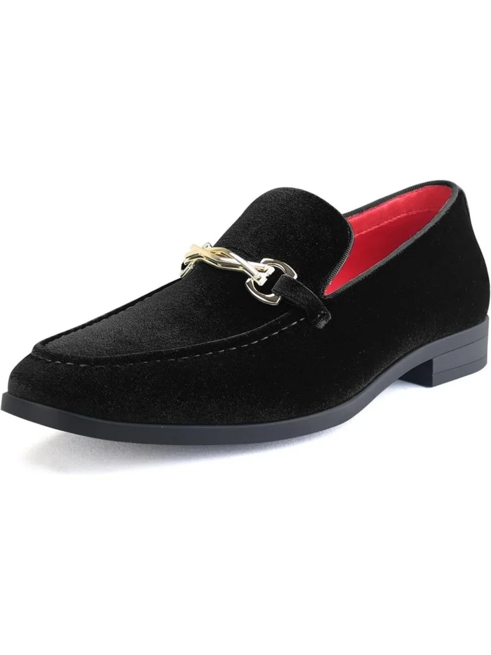 Rogers & Morris Men's Black Velvet Loafers Metal Buckle Luxury Horsebit Shoes